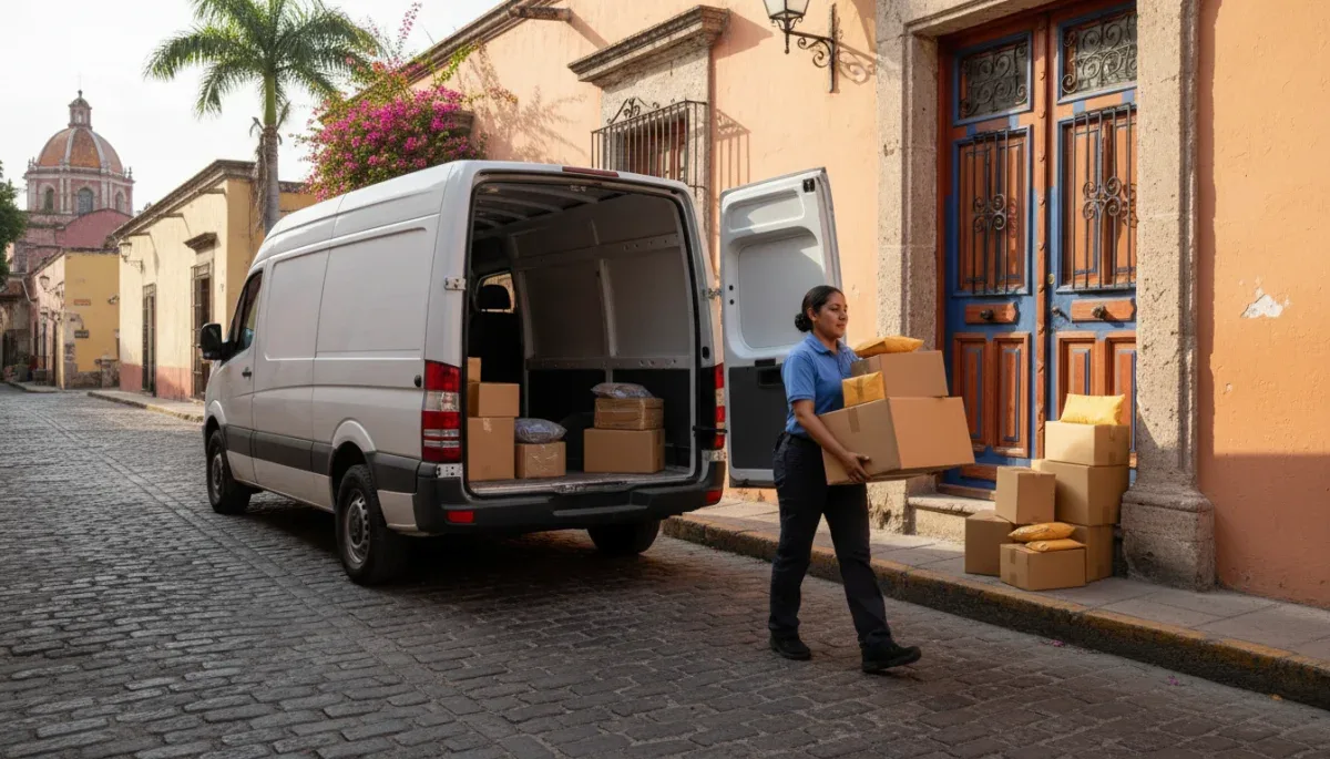 Furgoneta de paquetería entregando paquetes a domicilio en México
