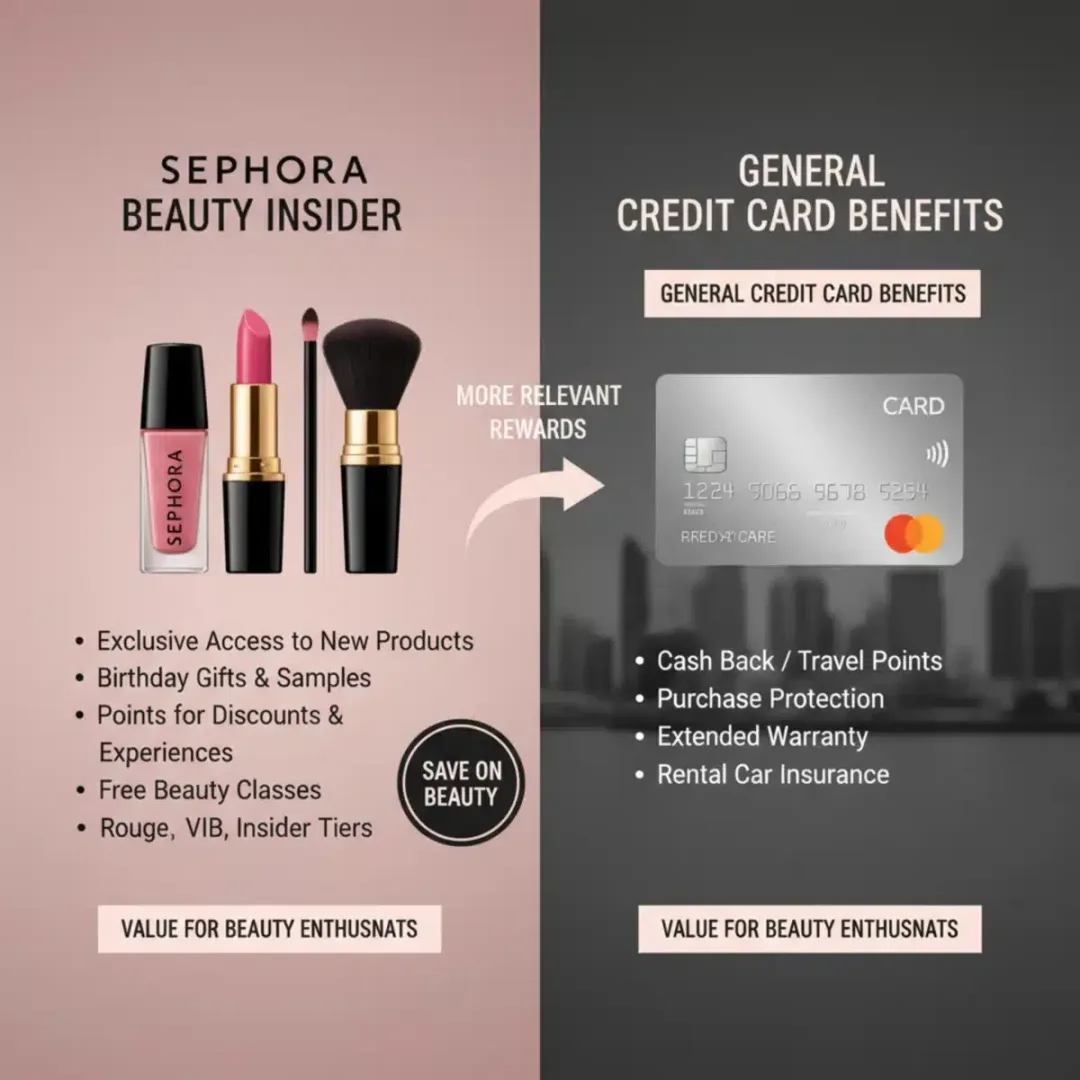 Gráfico comparativo de beneficios entre el programa Beauty Insider y otras tarjetas de crédito.