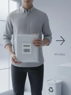 Persona preparando un paquete de devolución de SHEIN para enviar en 2025