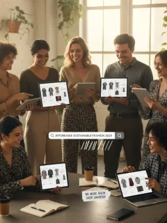 Jóvenes comprando ropa de moda online, buscando alternativas a SHEIN a precios similares en 2025.