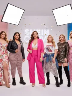 Mujeres diversas posando con confianza en ropa de SHEIN Curve & Plus Size, en un entorno moderno y estilizado.