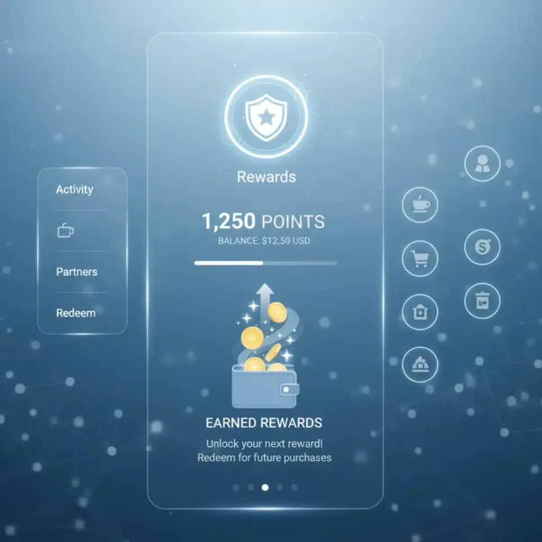 Representación visual de un programa de puntos o fidelidad en una interfaz digital, simbolizando recompensas.