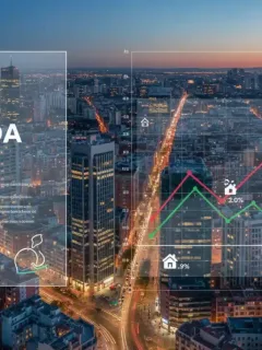 Skyline de Madrid al anochecer, simbolizando el impacto de la nueva Ley de Vivienda de 2026 en el mercado inmobiliario español.