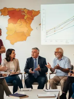 Ciudadanos españoles debatiendo la reforma de pensiones y sus previsiones hasta 2026.