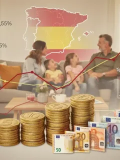 Monedas y billetes disminuyendo de valor, simbolizando la pérdida de poder adquisitivo en España por la inflación del 3,5%.