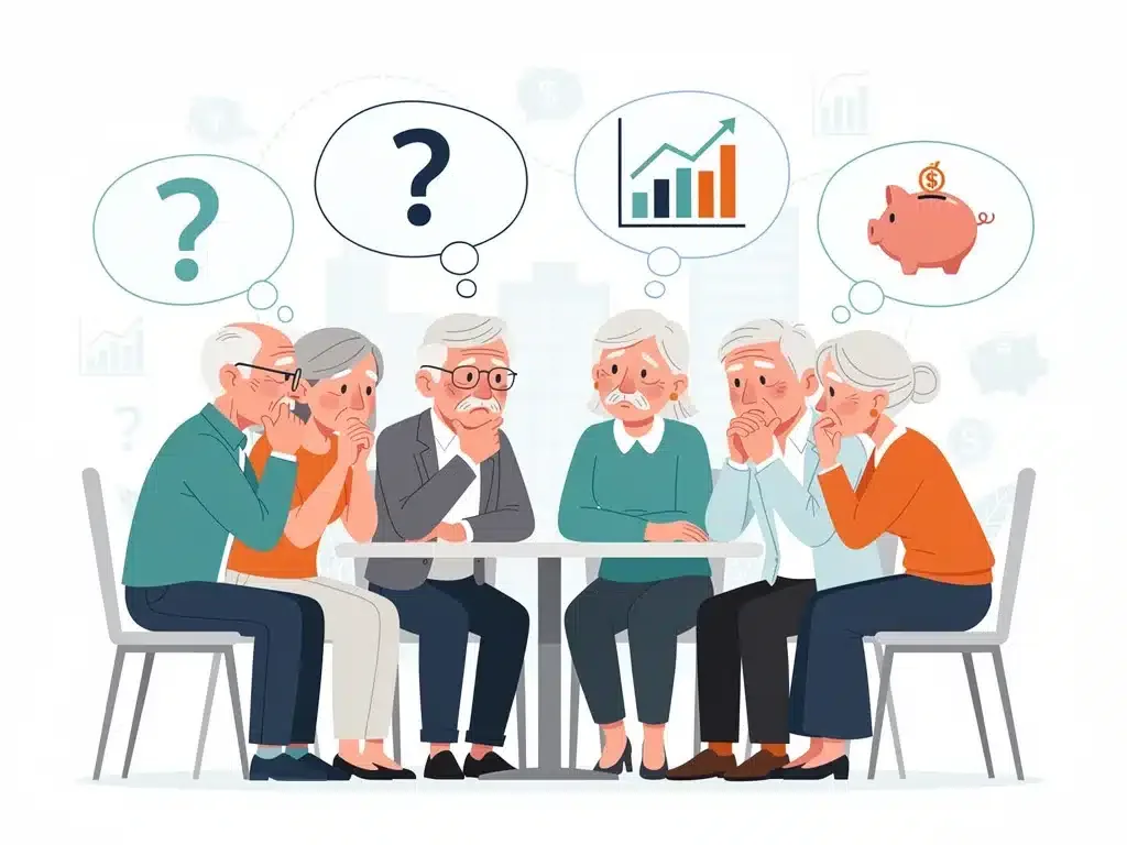 Jubilados preocupados discutiendo sobre el futuro de sus pensiones