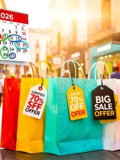 Calendario de Rebajas 2026 en España con grandes descuentos y bolsas de compra.