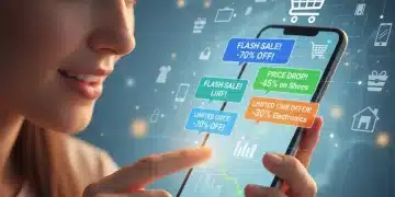 Persona viendo alertas de precios en su smartphone con grandes descuentos.