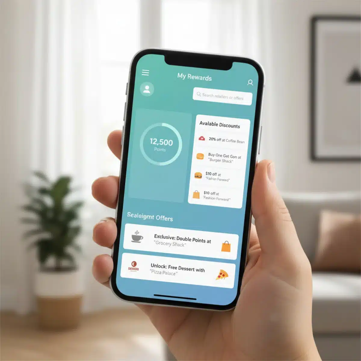 Aplicación de programa de fidelización en un smartphone con puntos y descuentos disponibles en EE. UU.