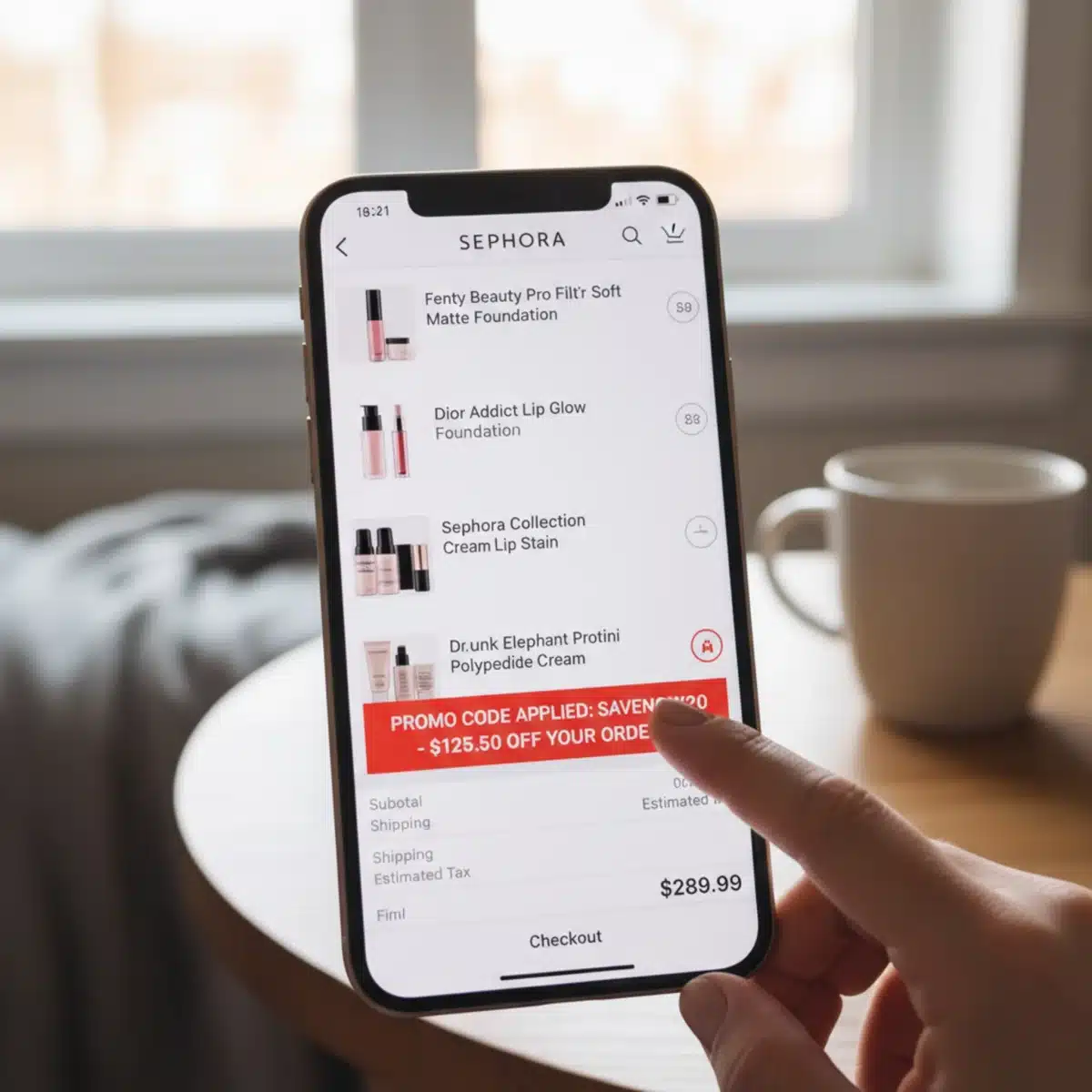 Aplicación de Sephora en un smartphone mostrando descuentos y ofertas