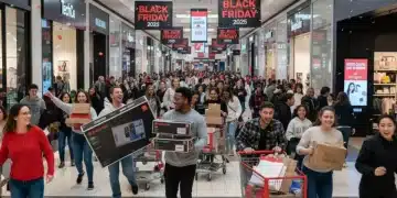 Compradores emocionados buscando ofertas en una tienda durante el Black Friday 2025 en Estados Unidos