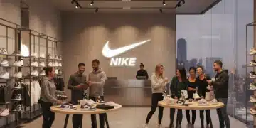 Interior moderno de una tienda Nike con clientes, destacando la experiencia de compra exclusiva para miembros.