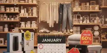 Productos diversos de Amazon con etiquetas de descuento, enfatizando las ofertas de enero.