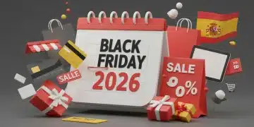 Preparación anticipada para el Black Friday 2026 en España, con calendario, bolsas de compra y elementos de marketing digital.