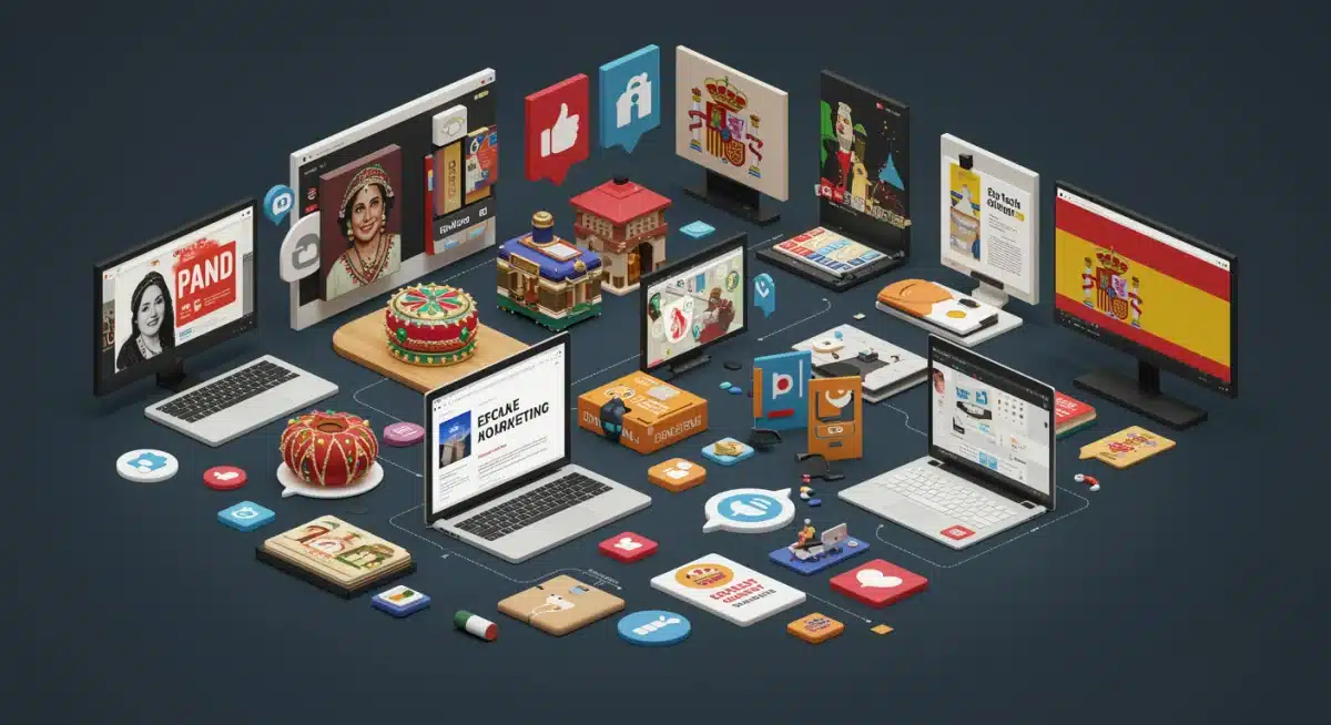 Diversos canales de marketing digital construyendo una identidad de marca unificada y fuerte en el mercado español.