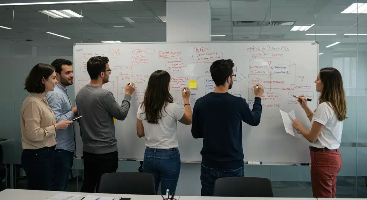 Profesionales de marketing colaborando en estrategias de ROI de marca
