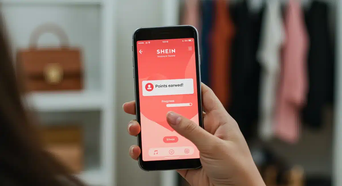 Persona usando la app de SHEIN, ganando puntos con sus compras y actividades.