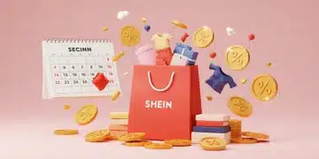 Bolsa de compras SHEIN con monedas y descuentos, simbolizando el ahorro inteligente en 2026.