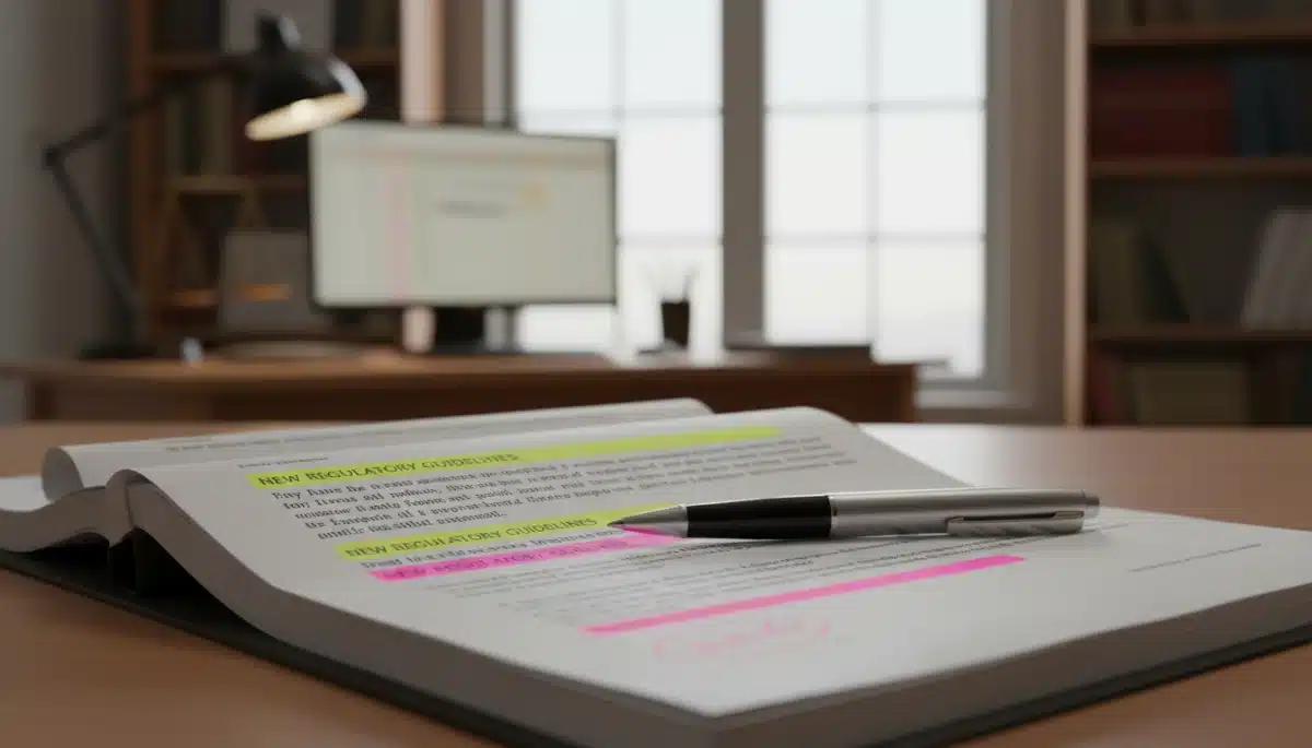 Documento legal con secciones resaltadas y un bolígrafo, simbolizando el análisis de la nueva ley de vivienda.