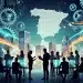 Digitalización de PYMES en España: Gears, datos y profesionales colaborando en un entorno innovador.