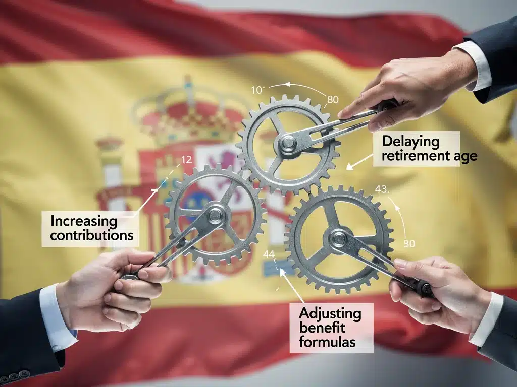 Gráfico de opciones políticas y económicas para la sostenibilidad de las pensiones en España.