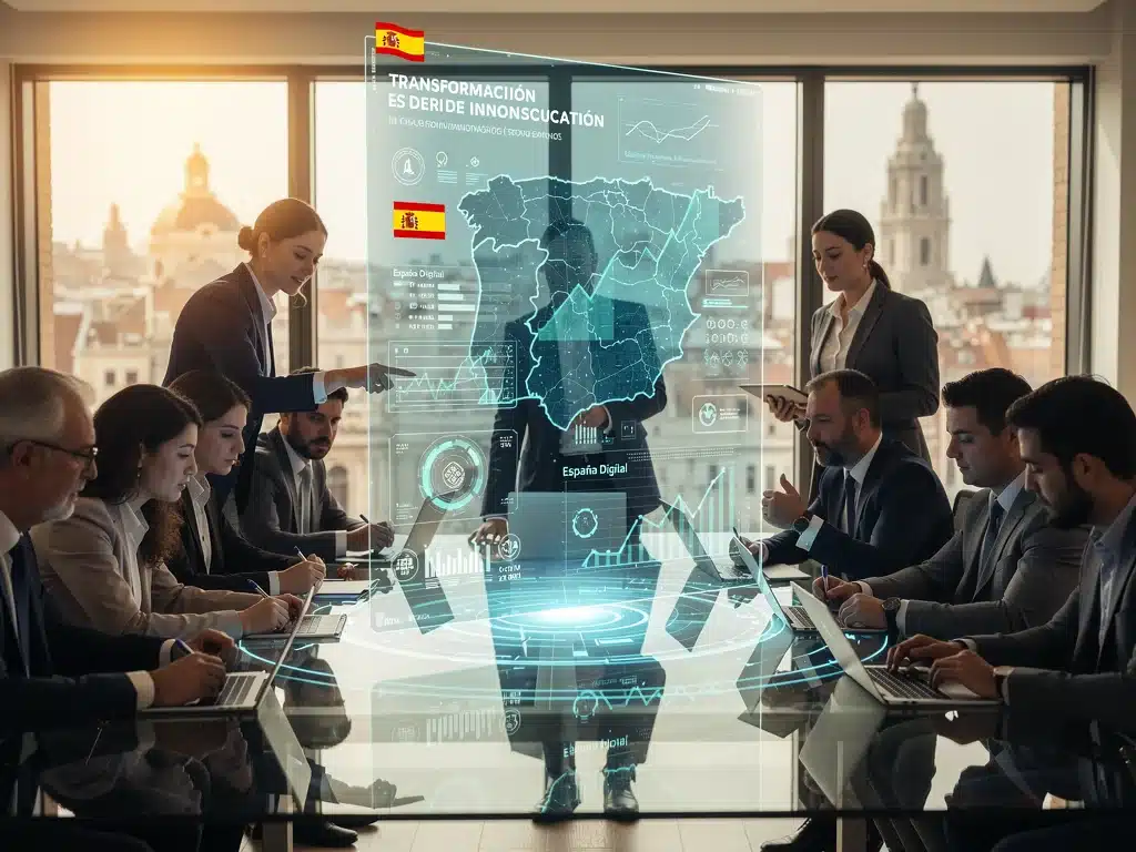 Profesionales analizando datos del plan de recuperación digital de España