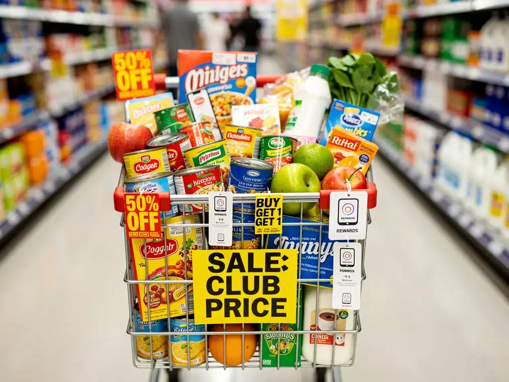 Carro de la compra con productos en oferta y descuentos aplicados